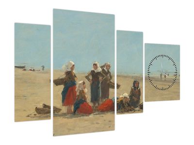 Obraz - Eugène Boudin, Women on the Beach at Berck, reprodukcje (z zegarem)