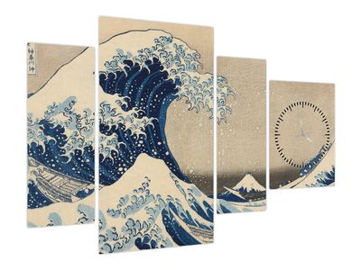 Obraz - Katsushika Hokusai, Under the Wave off Kanagawa, reprodukce (s hodinami)