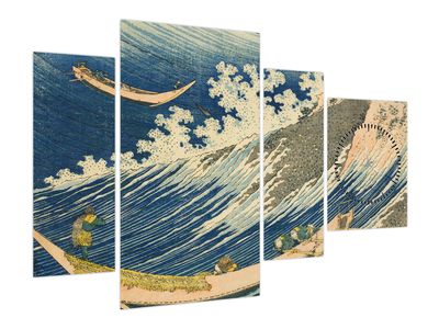 Obraz - Katsushika Hokusai, Fishing Boats at Choshi in Shimosa (Soshu Choshi), reprodukce (s hodinami)