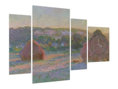 Obraz - Claude Monet, Stacks of Wheat (End of Summer), reprodukce (s hodinami)