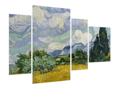 Obraz - Vincent van Gogh, Wheat Field with Cypresses, reprodukce (s hodinami)