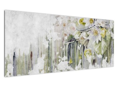 Schilderij - Witte bloemen, vintage