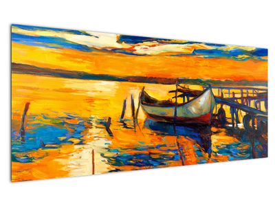 Schilderij - Boot bij zonsondergang