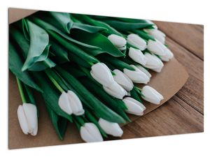 Schilderij - Bos witte tulpen
