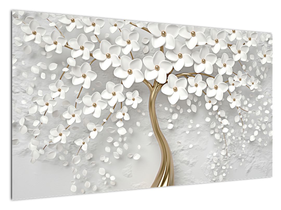 Obraz białego drzewa z kwiatami (V020977V12070)