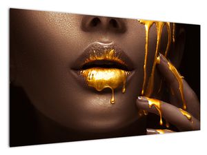 Schilderij - Vrouw met gouden lippen