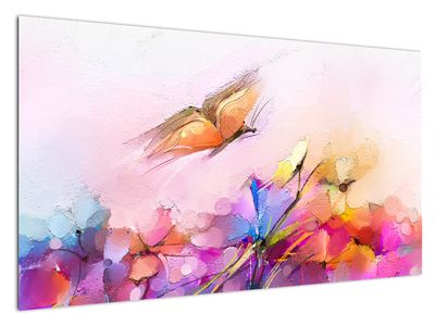 Schilderij - Vlinder en bloem, abstractie