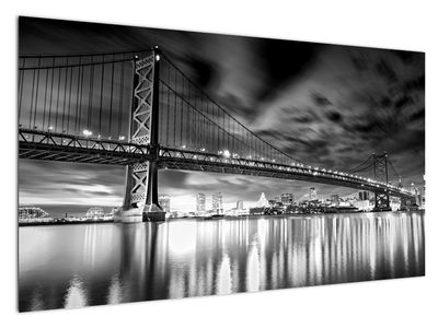 Obraz - Most Benjamina Franklina, Filadelfia, czarno  -biały