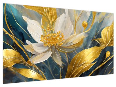 Bild auf Leinwand - Gemälde mit goldenen Blumen