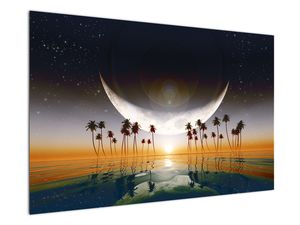 Schilderij - Maan boven palmbomen