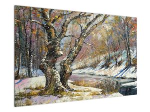 Tablou cu peisaj de iarnă pictat