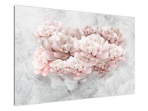 Bild auf Leinwand - Rosa Blüten auf der Mauer