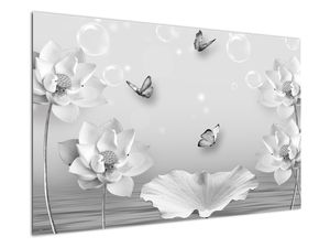 Schilderij - Bloemendesign met vlinders