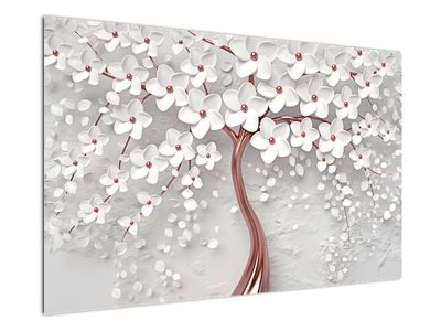 Tablou - Imaginea copacului alb cu flori albe, rosegold
