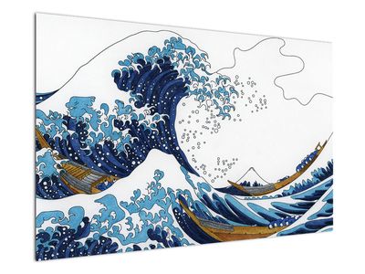 Schilderij - Japanse tekening, golven