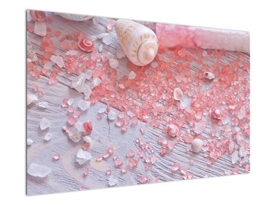 Schilderij - Kustachtige sfeer in het roze