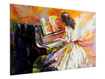 Schilderij - Vrouw speelt piano