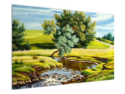 Slika - Reka med travniki, oljna slika