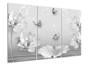 Schilderij - Bloemendesign met vlinders