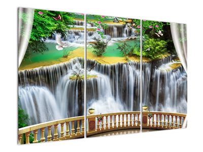 Schilderij - Uitzicht op magische watervallen