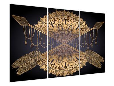 Schilderij - Gouden mandala met pijlen