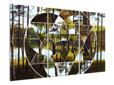 Kép - Geometrikus kollázs a skandináv erdők hátterében