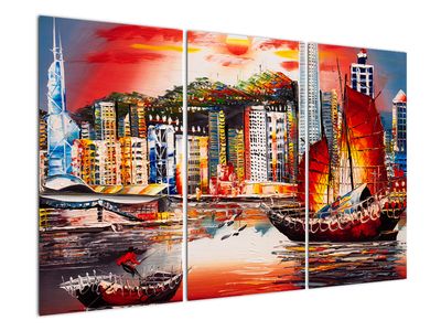 Obraz - Victoria Harbor, Hong Kong, obraz olejny