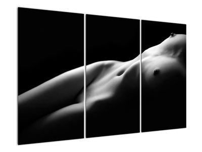 Schilderij - Zwart-wit naakt van een liggende vrouw