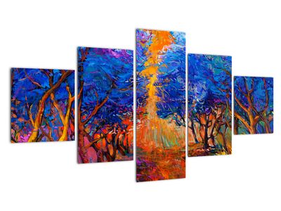 Schilderij - Boomkronen in de herfst, modern impressionisme