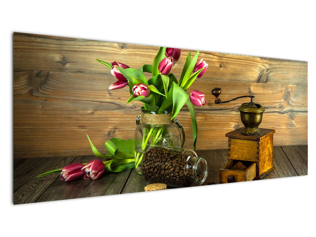 Obraz - tulipány, mlýnek a káva (V020553V14558)