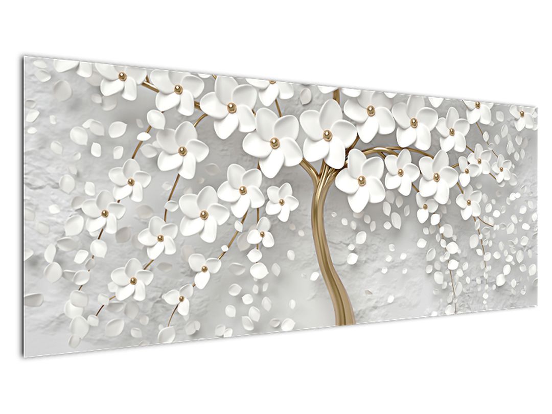 Obraz bílého stromu s květinami (V020977V14558)