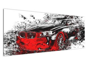 Schilderij - Geschilderde auto in actie