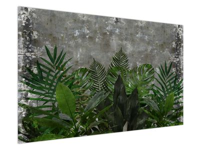 Schilderij - Betonnen muur met planten