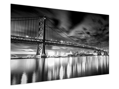 Bild auf Leinwand - Benjamin Franklin Bridge, Philadelphia, schwarz-weiß