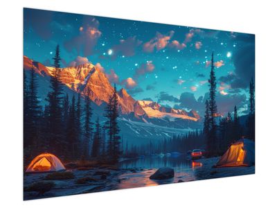 Bild auf Leinwand - Camping in den Bergen