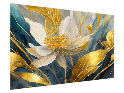Bild auf Leinwand - Gemälde mit goldenen Blumen