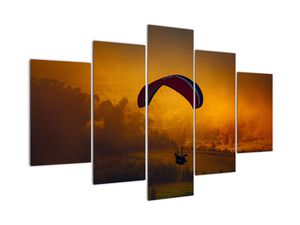 Schilderij - Parachutist bij de zonsondergang
