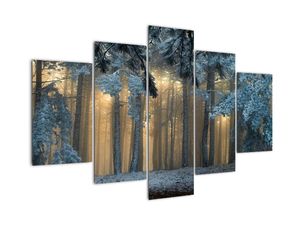 Obraz zasneženého lesa