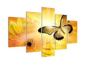 Obraz - Żółty motyl z kwiatkiem