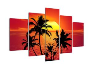 Schilderij - Silhouet van een eiland met palmbomen