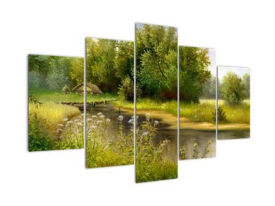 Slika - Reka ob gozdu, oljna slika