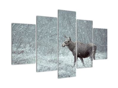 Schilderij - Eland in een besneeuw bos