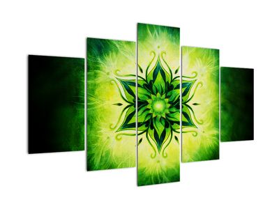 Tablou - Mandala de flori, fundal verde