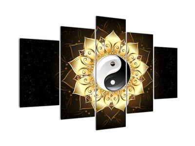 Schilderij - Gouden yin-yang