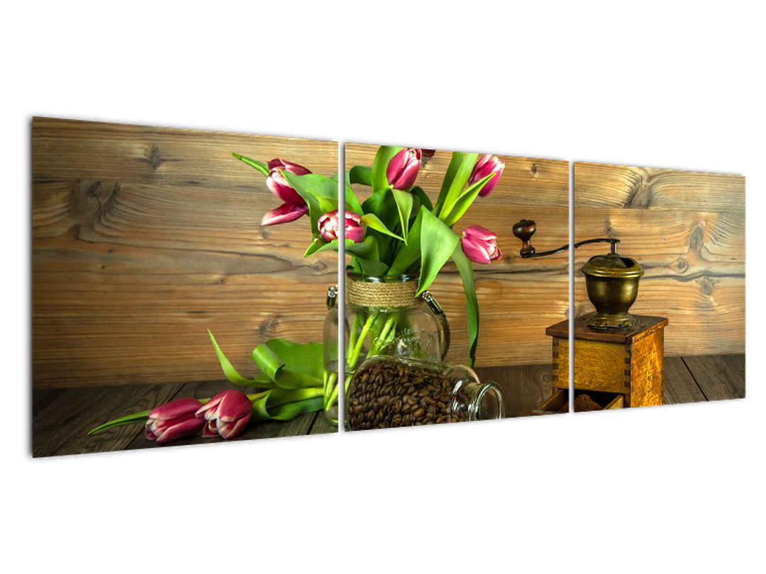 Obraz - tulipány, mlýnek a káva (V020553V15050)