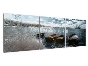 Schilderij - Houten bootjes op het meer
