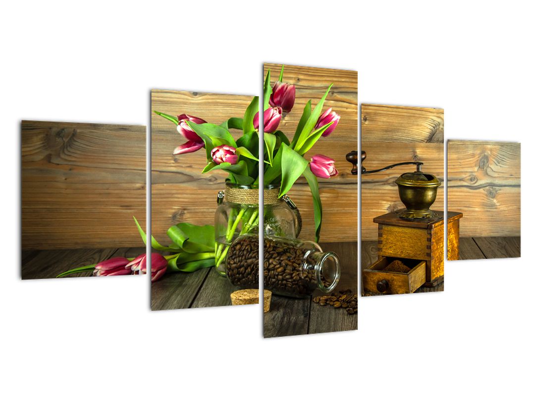 Obraz - tulipány, mlýnek a káva (V020553V150805PCS)