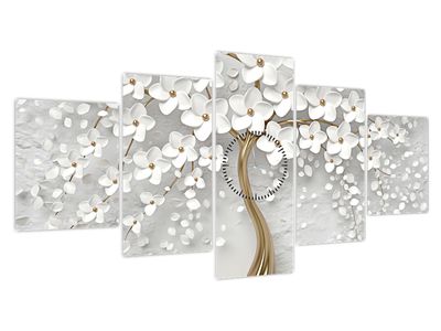 Fehér fa virágokkal képe (órával) (V020977V15080C)