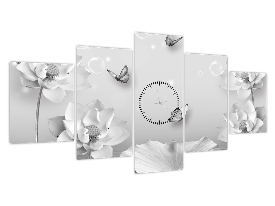 Obraz - Květinový design s motýlky (s hodinami) (V022491V15080C)