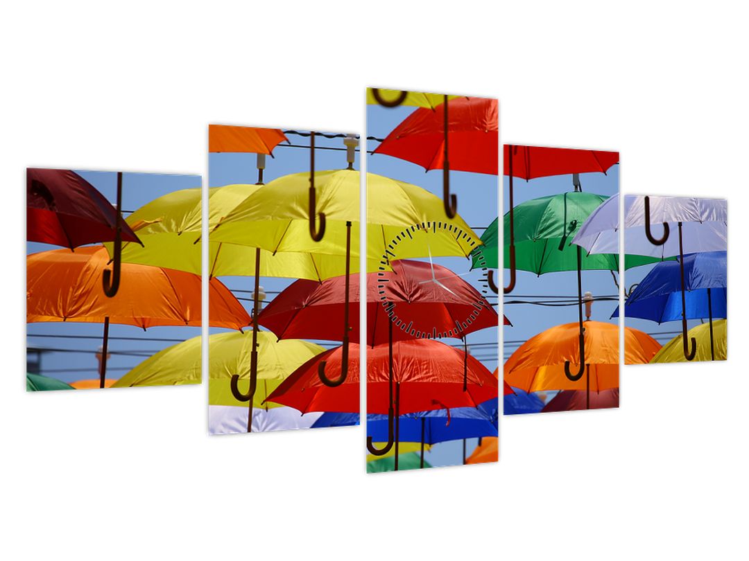Obraz barevných deštníků (s hodinami) (V022560V15080C)